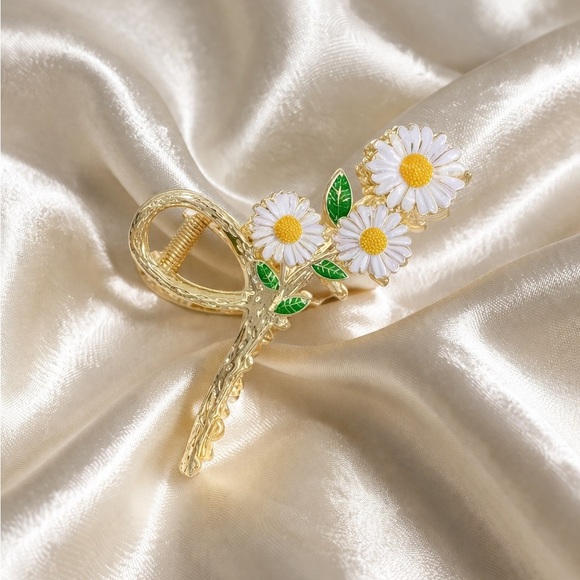 Gold Daisy Metal Enamel Hair Clip